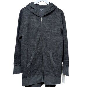 Calvin Klein Long Hoodie Size Large Zip Front Womens Jacket Gray Fleece NWT